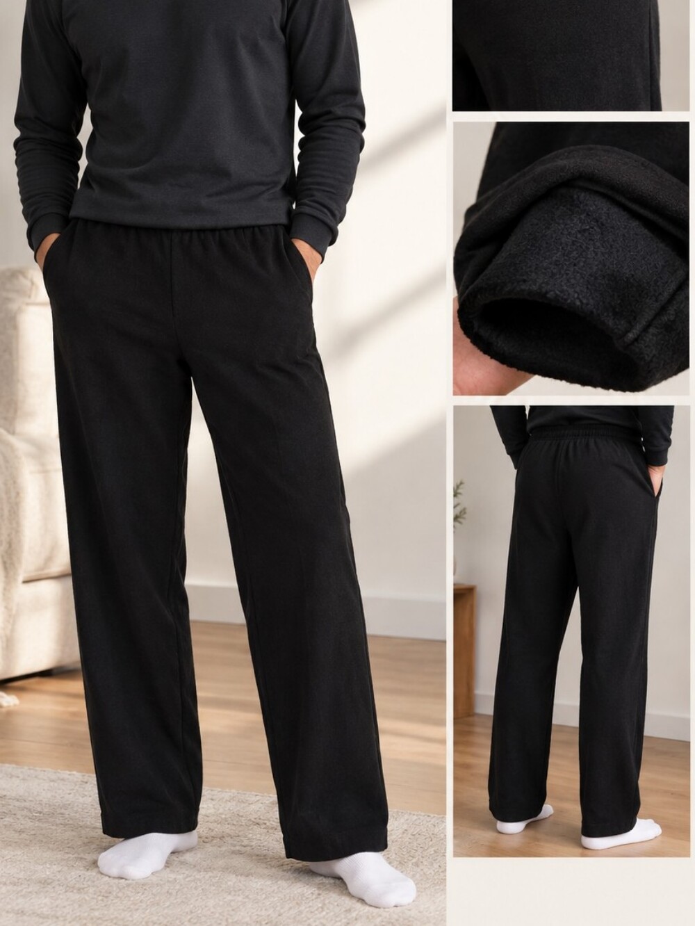 Men's Black Fleece Lounge Pants - Comfortable Everyday Wear